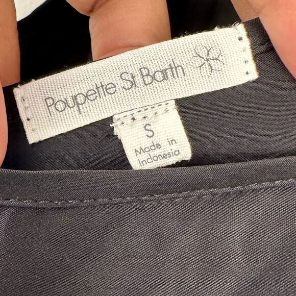 Poupette St Barth Black Satin Embroidered Floral Side Slit Maxi Resort Dress - Picture 8 of 10